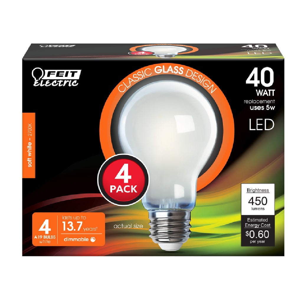 Feit Electric A1940/827/FIL/4 Dimmable A19 Filament LED Bulb, 5 W
