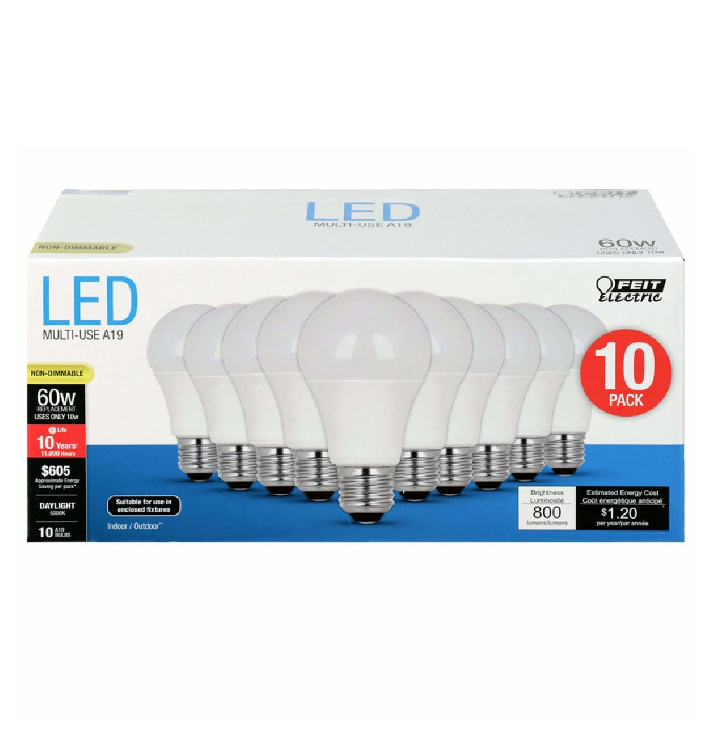 Feit Electric A80085010KLED10 Non-Dimmable LED Light Bulb, 10 W