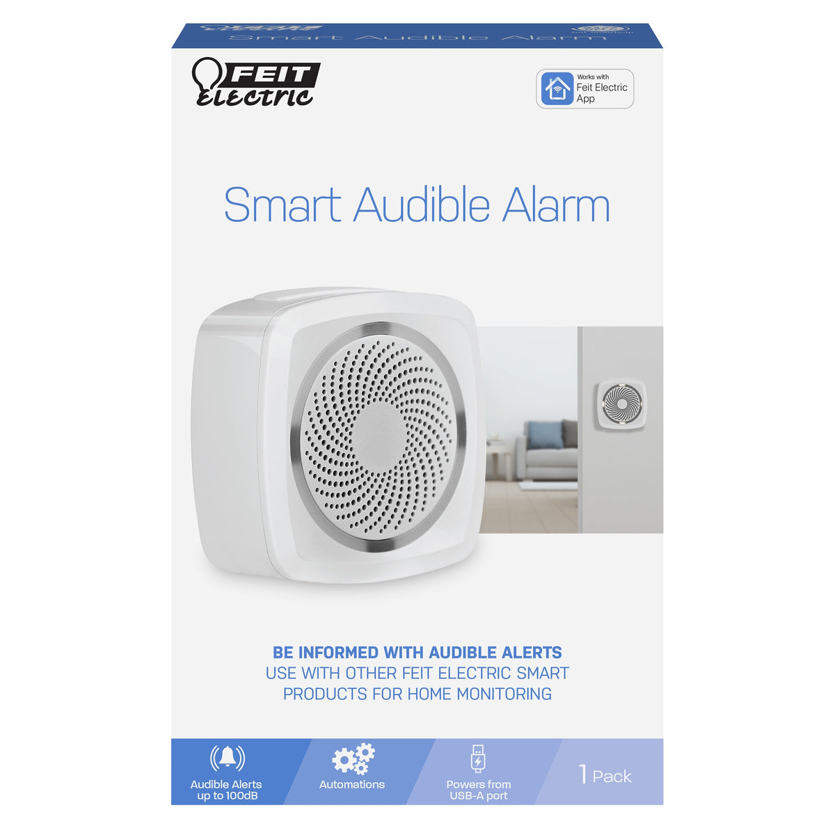 Feit Electric ALERT/WIFI Wireless Smart Audible Alarm, White, Plastic
