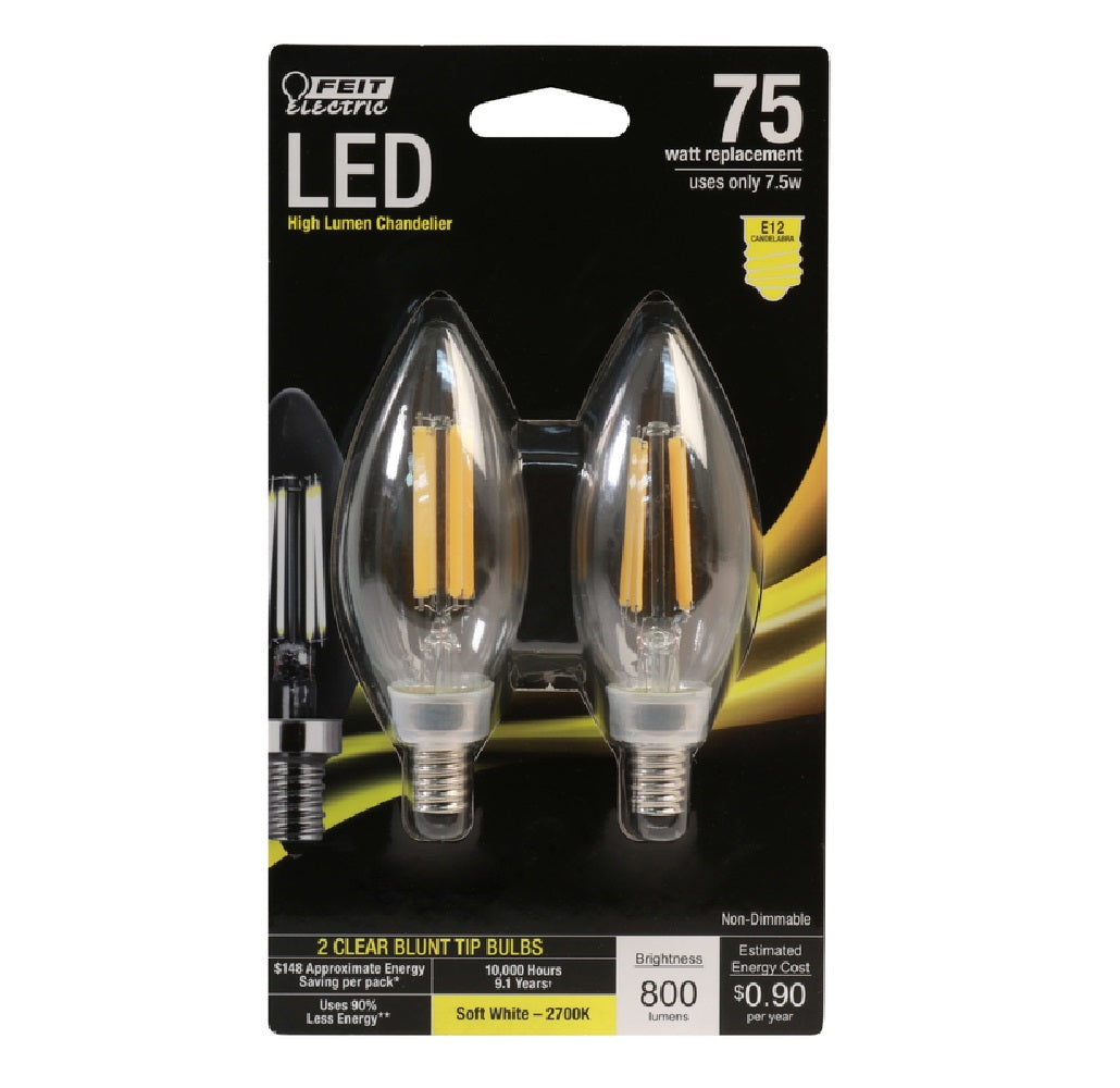 Feit Electric BPCTC75/827LED2 Blunt Tip E12 LED Bulb, Soft White