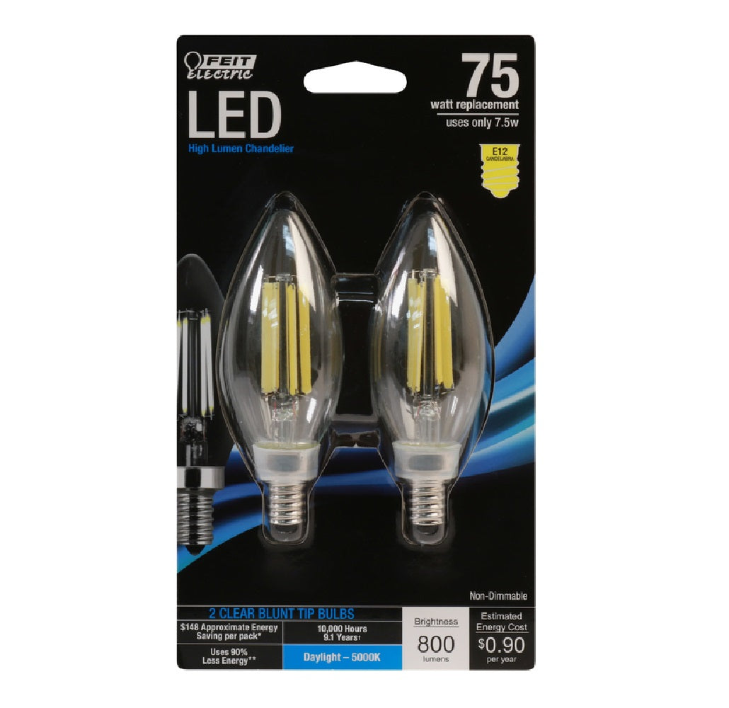 Feit Electric BPCTC75/850LED2 Blunt Tip E12 LED Bulb, Daylight