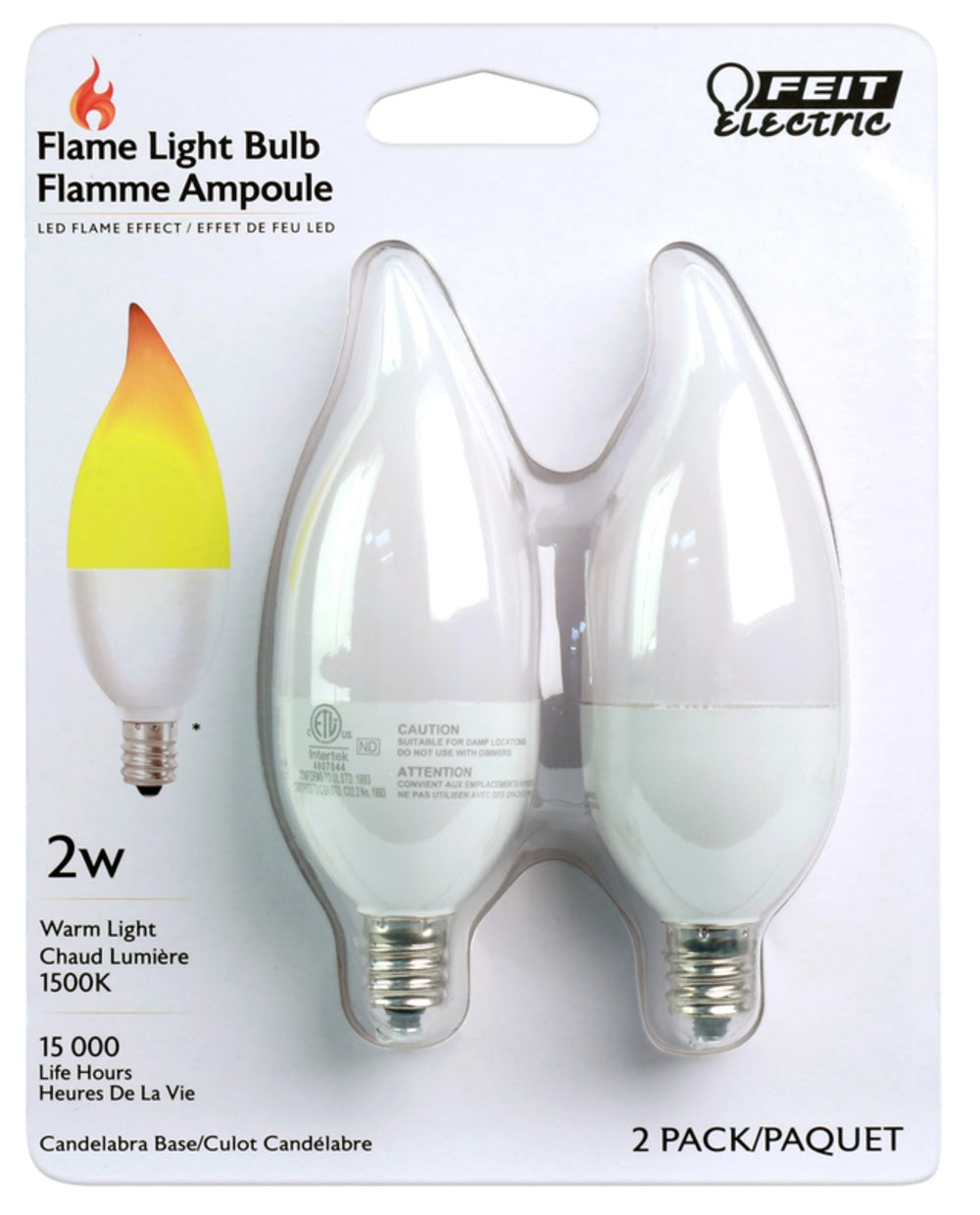 Feit Electric BPFLAME/C/LED/2 LED Flame Bulbs, 2 Watts