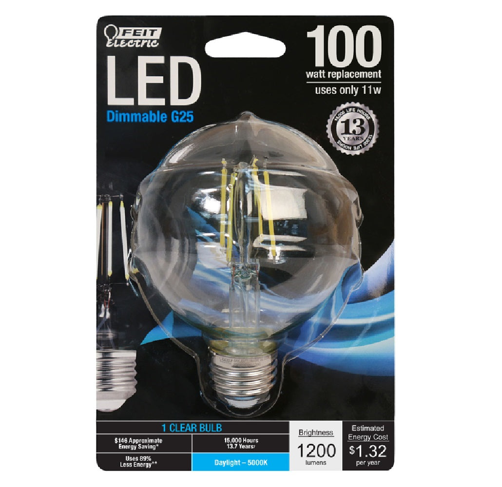 Feit Electric BPG25100850FLED G25 E26 Filament LED Bulb, Daylight