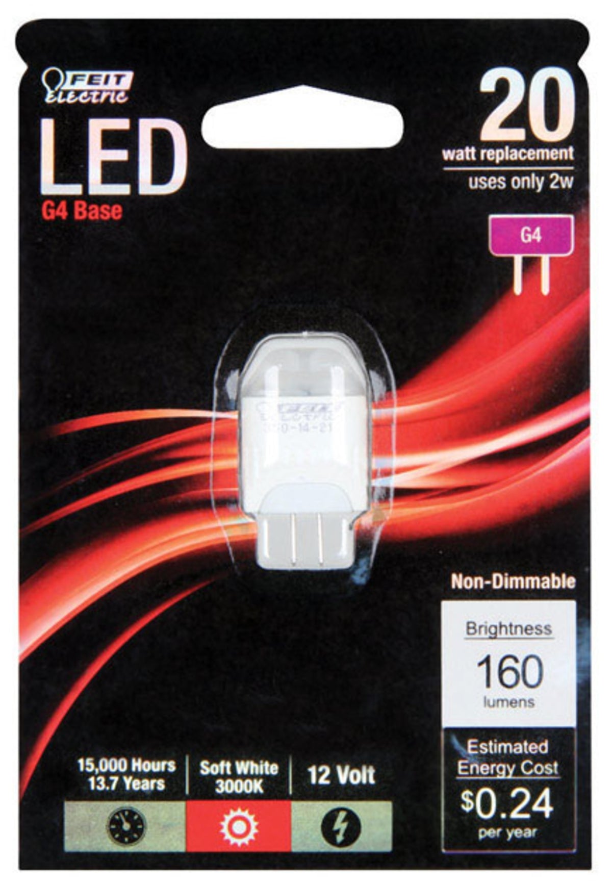 Feit Electric BP20G4/830/LED G4 LED Bulb, 2 Watts, 12 Volts