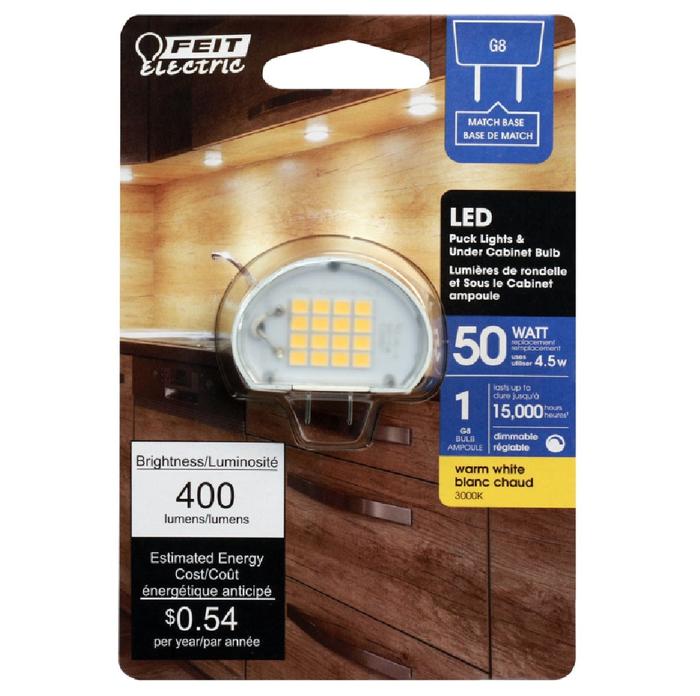 Feit Electric BP50G8830SULED Dimmable G8 LED Bulb, Clear, 4.5 W