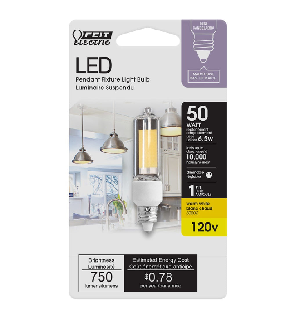 Feit Electric BP50MC/830/LED Dimmable Mini Candelabra LED Bulb, 1 W