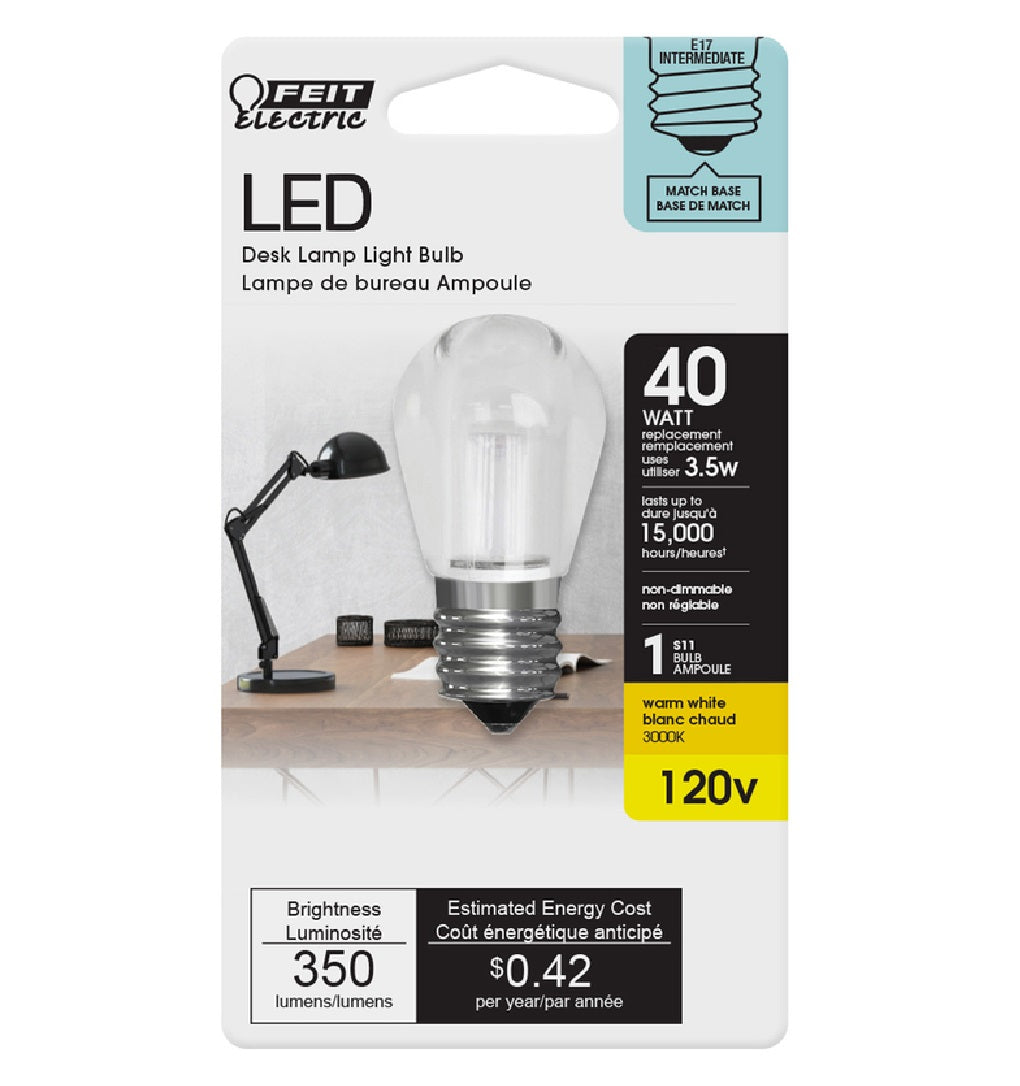 Feit Electric BP40S11N/SU/LED S11 E17 (Intermediate) LED Light Bulb, Warm White, 40 W