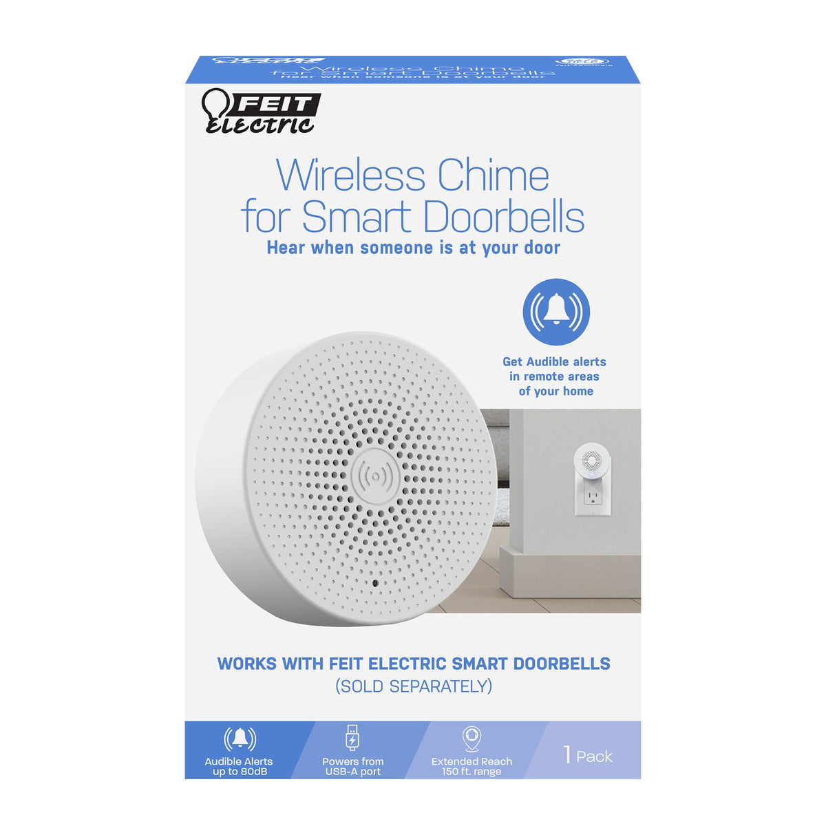 Feit Electric CHIME/DOORSMART Wireless Door Chime Bell, White, Plastic