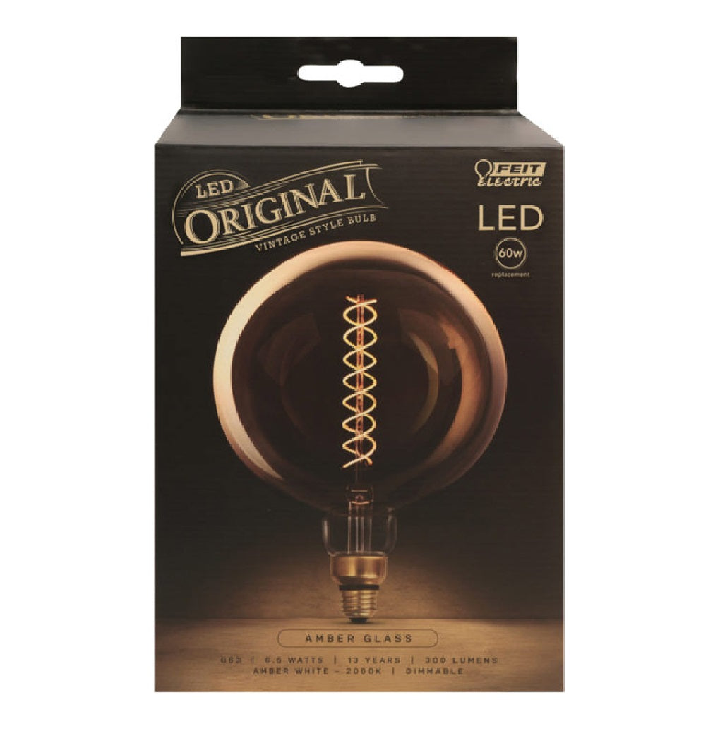Feit Electric G63/S/820/LED Original Vintage LED Bulb, Amber, 6.5 W