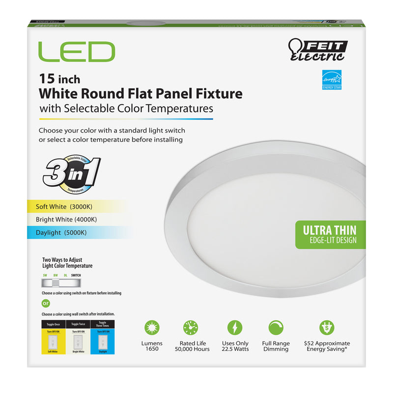 Feit Electric 74212 LED Flat Panel Light Fixture, White, 15 In