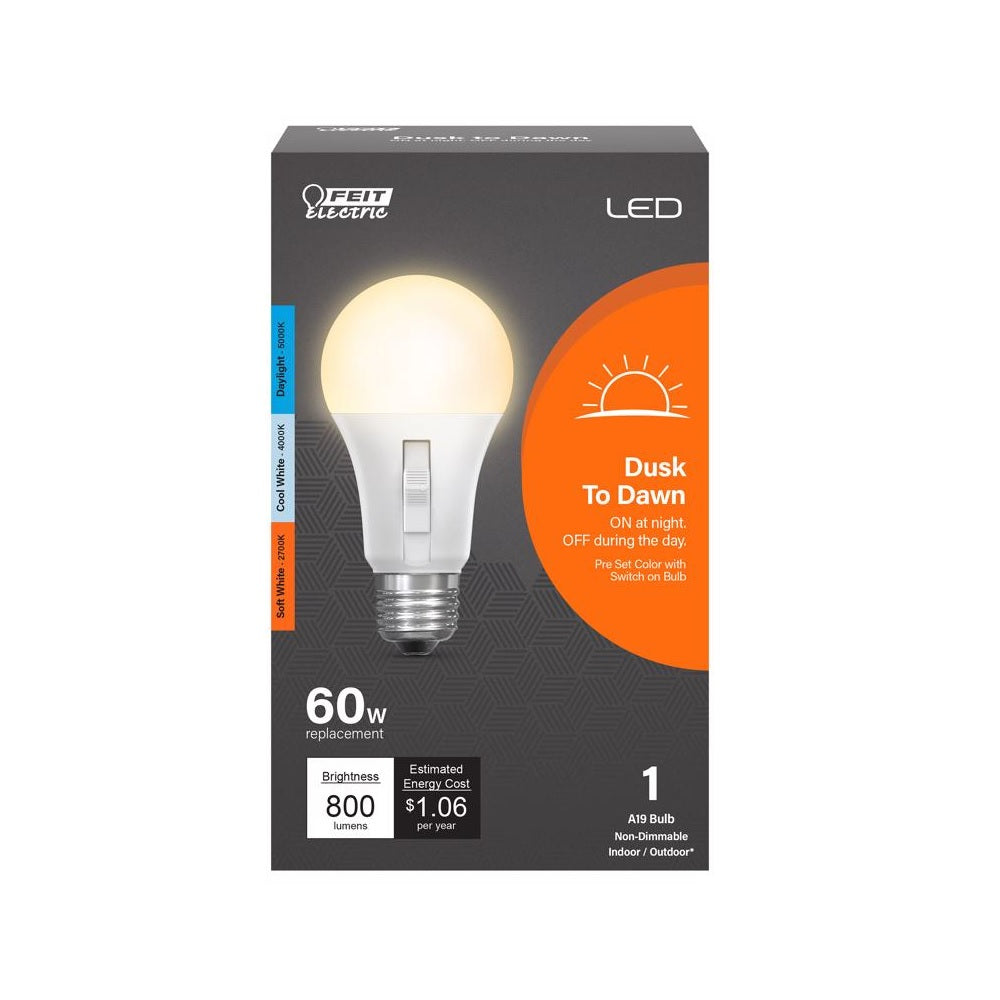 Feit Electric OM603CCTCADDLDI A19 LED Dusk to Dawn Bulb, 8.8 Watts
