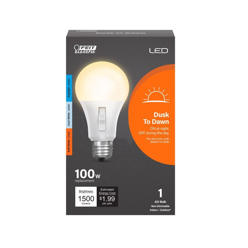 Feit Electric OM1003CCTCADDLI A19 LED Dusk to Dawn Bulb, 16.5 Watts, 120 Volt