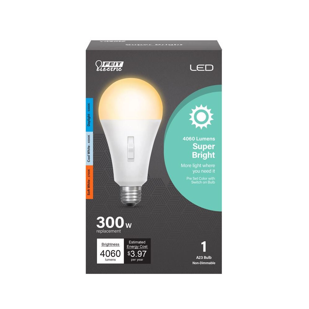Feit Electric OM300/3CCT/LEDI A23 LED Light Bulb, 33 Watts, 120 Volt