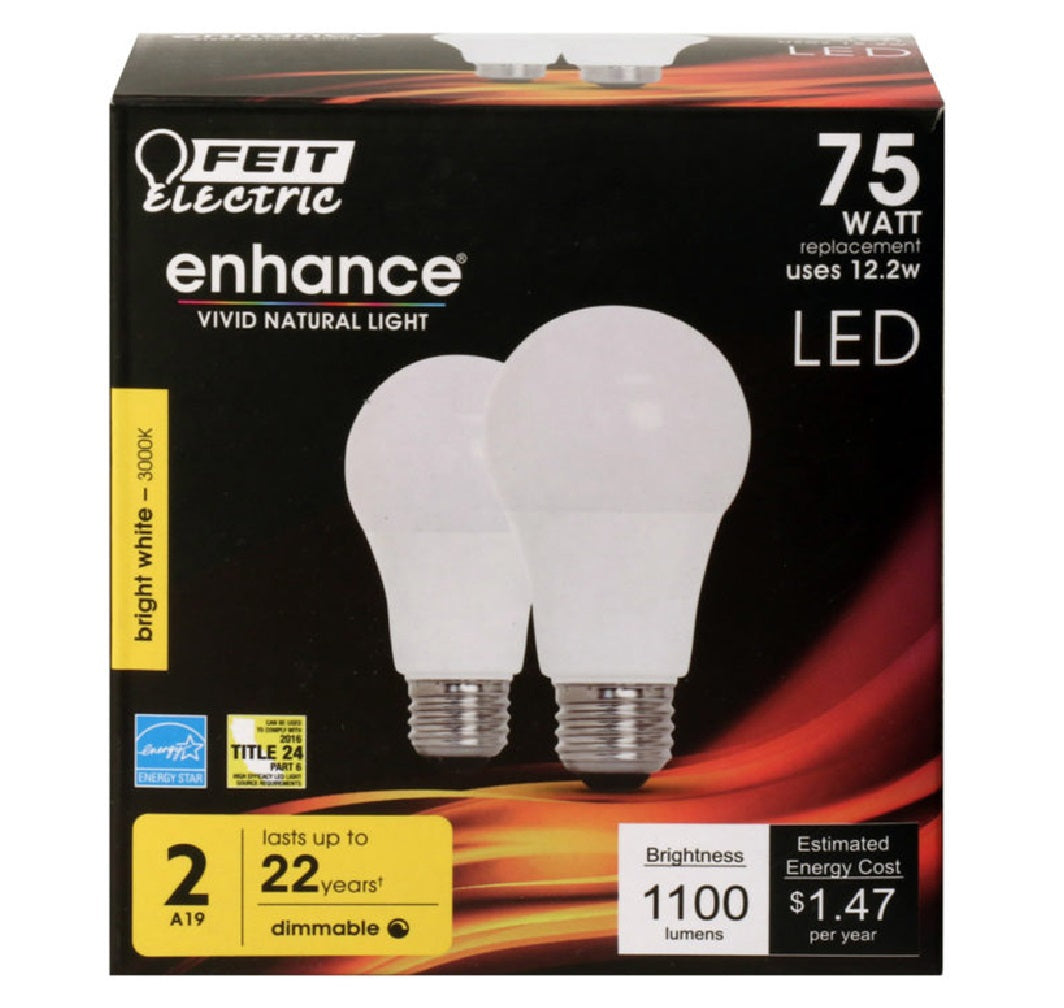 Feit Electric OM75DM/930CA/2 Enhance Dimmable LED Light Bulb, 12.2 W