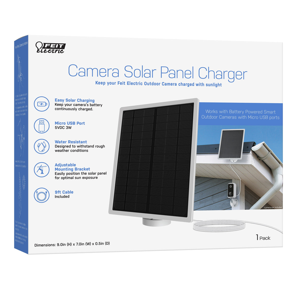 Feit Electric PANEL/SOL/CAM Camera Solar Panel Charger, Black, 3 Watts