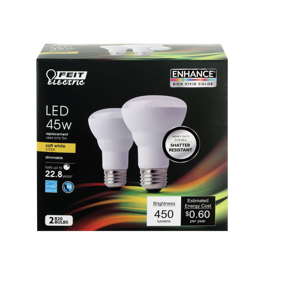 Feit Electric R20DM/927CA/2 LED Light Bulb, 5 Watts, 120 Volt