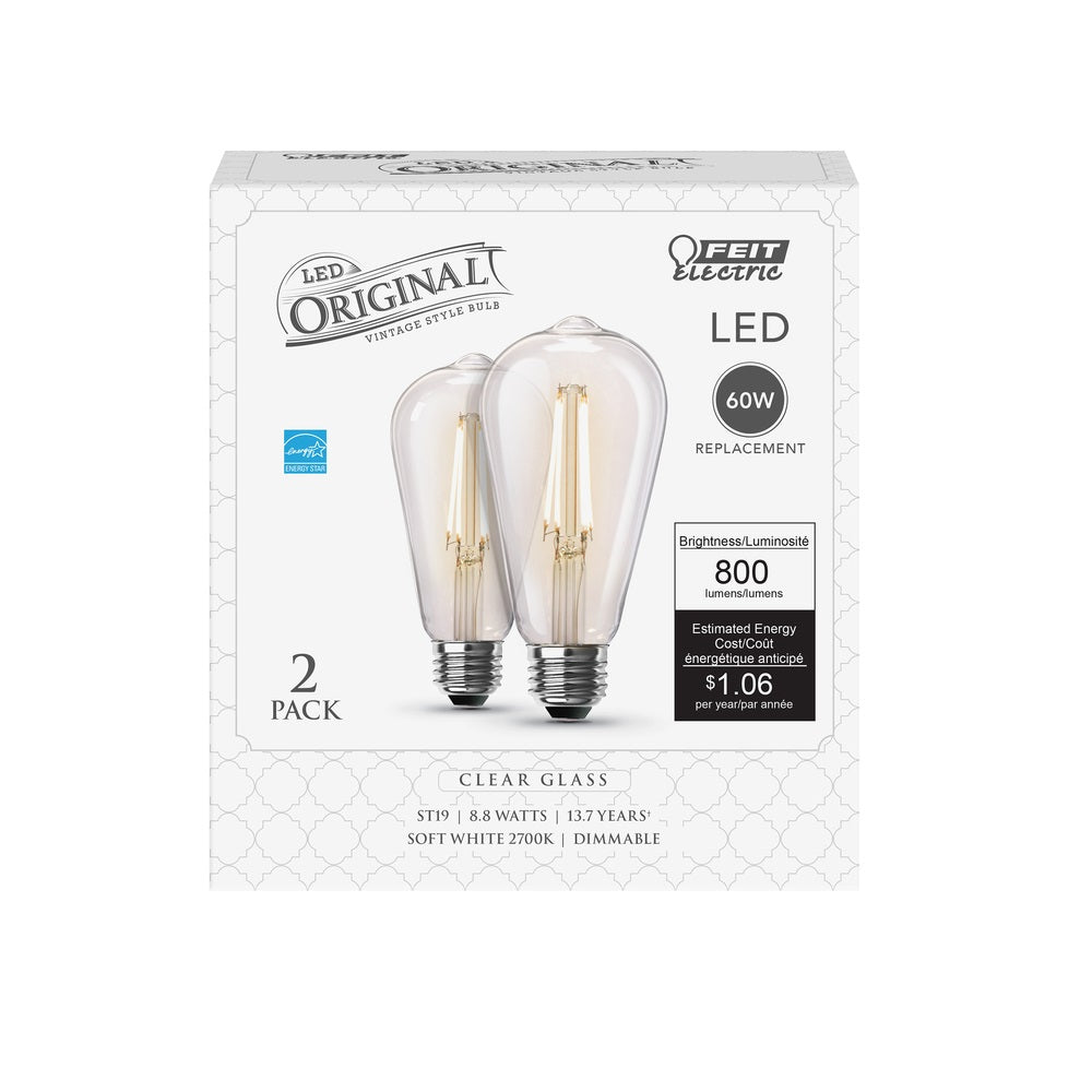 Feit Electric ST1960/CL927CA2 ST19 Filament LED Bulb, 8.8 Watts, 120 Volt