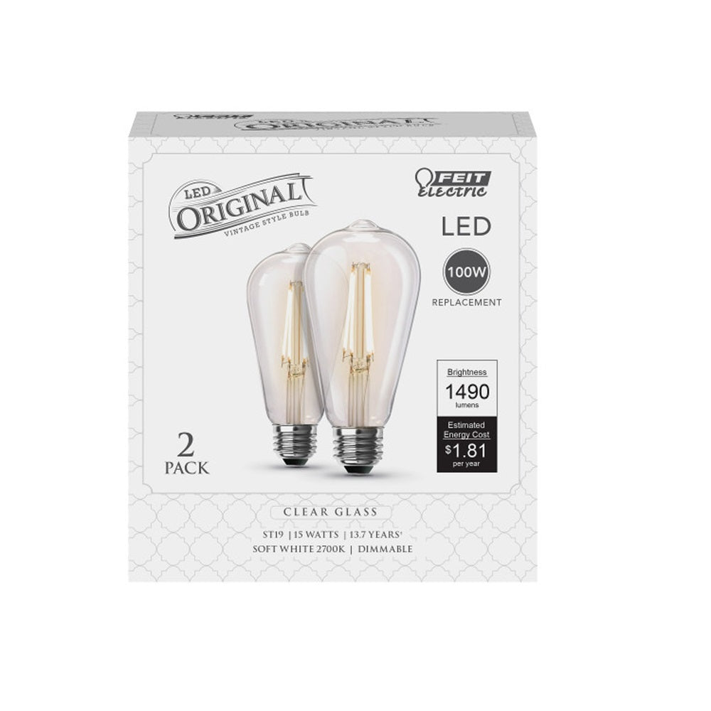 Feit Electric ST19100CL927CA2 ST19 Filament LED Bulb, 15 Watts, 120 Volt