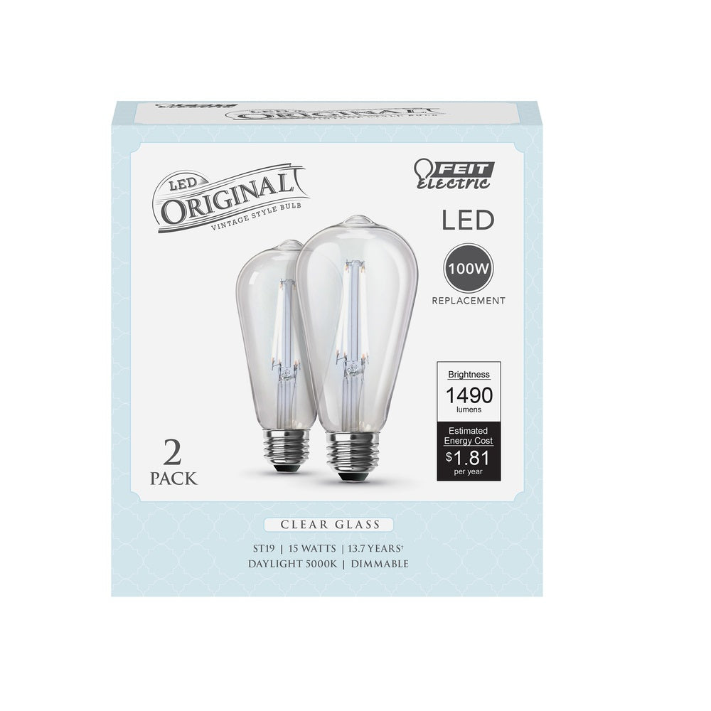 Feit Electric ST19100CL950CA2 ST19 Filament LED Bulb, 15 Watts, 120 Volt