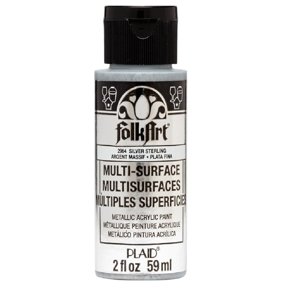 Folkart 2964 Metallic Acrylic Hobby Paint, Sterling Silver, 2 Oz