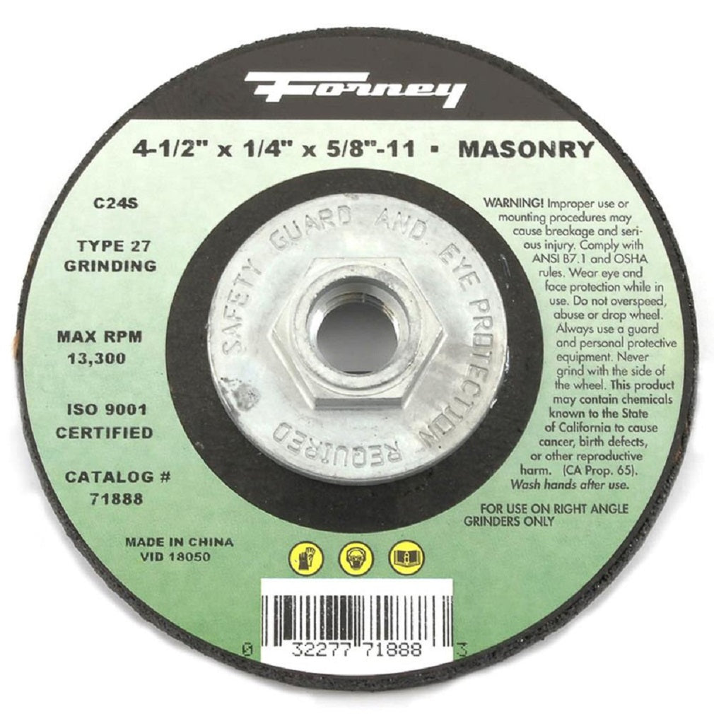 Forney 71888 Masonry Grinding Wheel, Silicon Carbide, 4-1/2 Inch