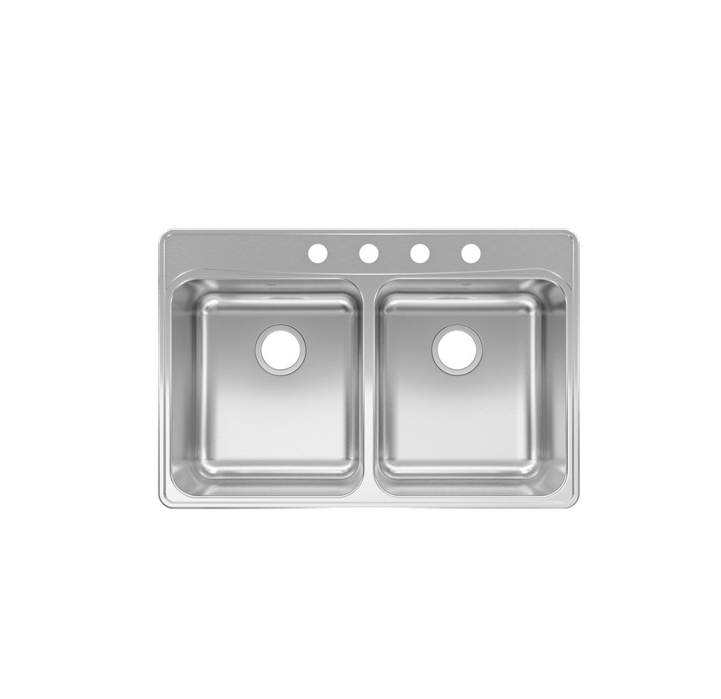 Franke FCDLA3322-8-4CB Top Mount Double Bowl Kitchen Sink, Stainless Steel