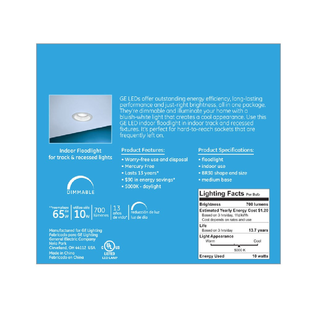 GE 41003 BR30 LED Floodlight Bulb, Daylight, 10 Watts, 700 Lumens
