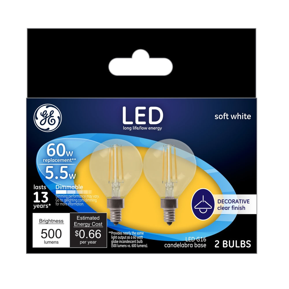 GE 24547 G16 LED Globe Light Bulb, 5.5 Watts, 120 Volt