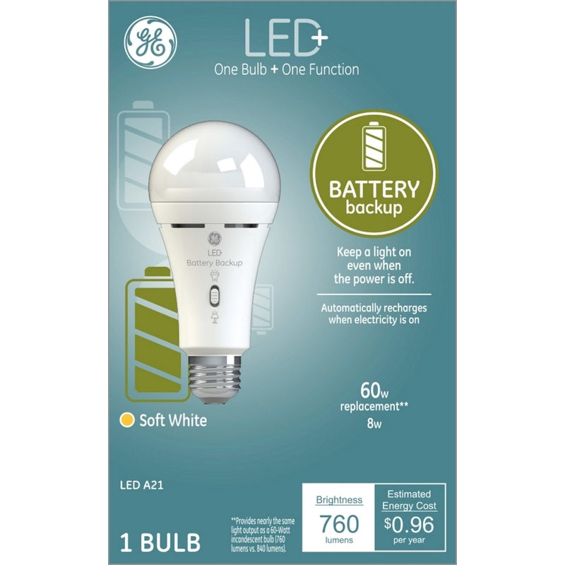 GE Lighting 93099986 A21 LED Smart Battery Backup Bulb, 3000 K
