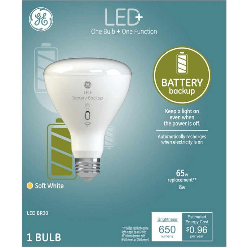 GE Lighting 93100204 BR30 LED Battery Backup Smart Bulb, 3000 K