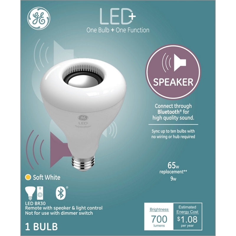 GE Lighting 93100354 BR30 LED Speaker Smart Bulb, 2700 K