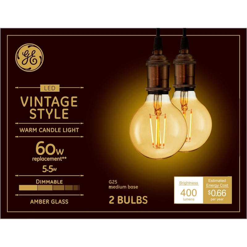 GE Lighting 42179 G25 Filament LED Bulb, 400 Lumen