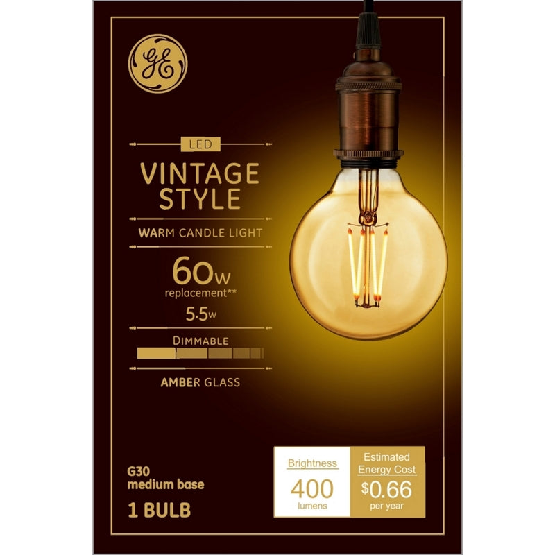 GE Lighting 42183 G30 Vintage Style Filament LED Light Bulb, 2200 K