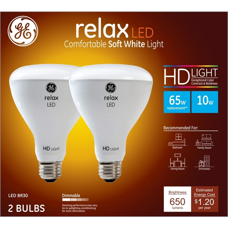GE Lighting 40931 Relax HD BR30 LED Floodlight Bulb, 2700 K