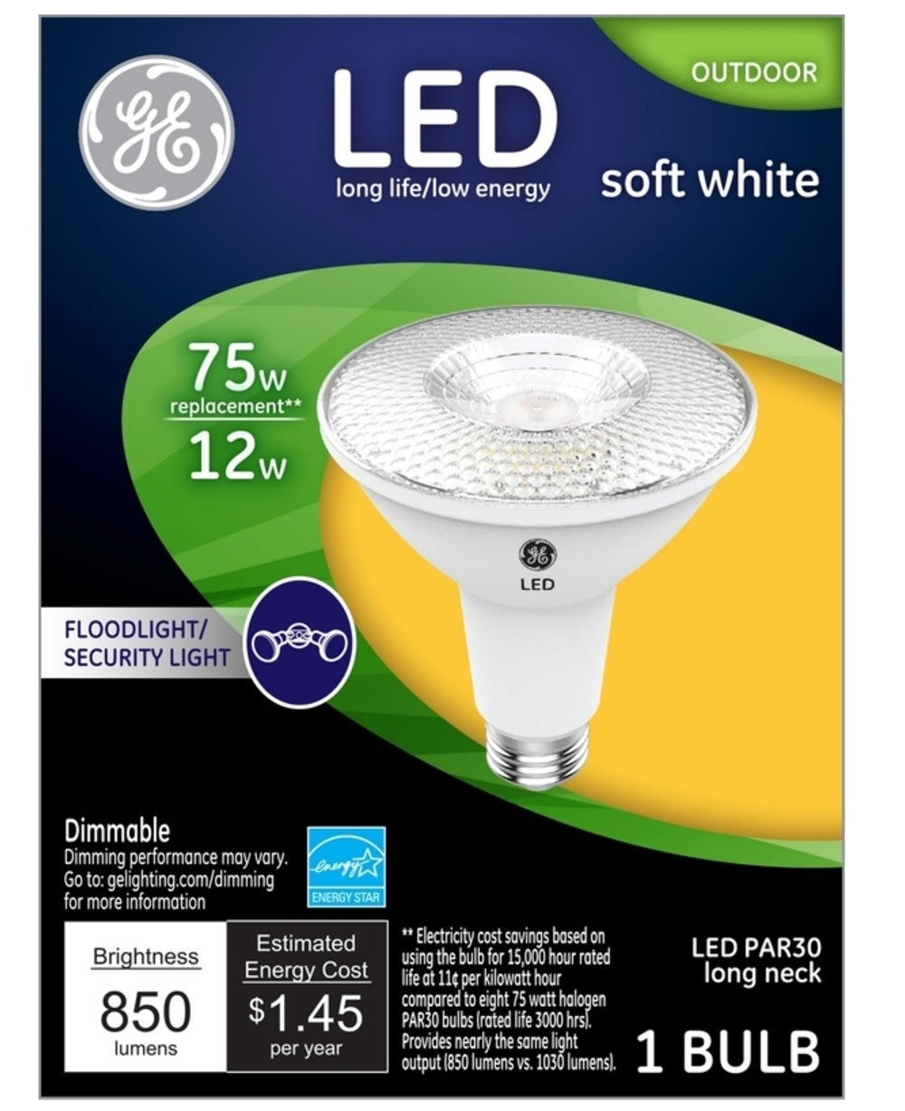 GE 38446 PAR30 LED Long Neck Floodlight Bulb, 12 Watts, 120 Volts