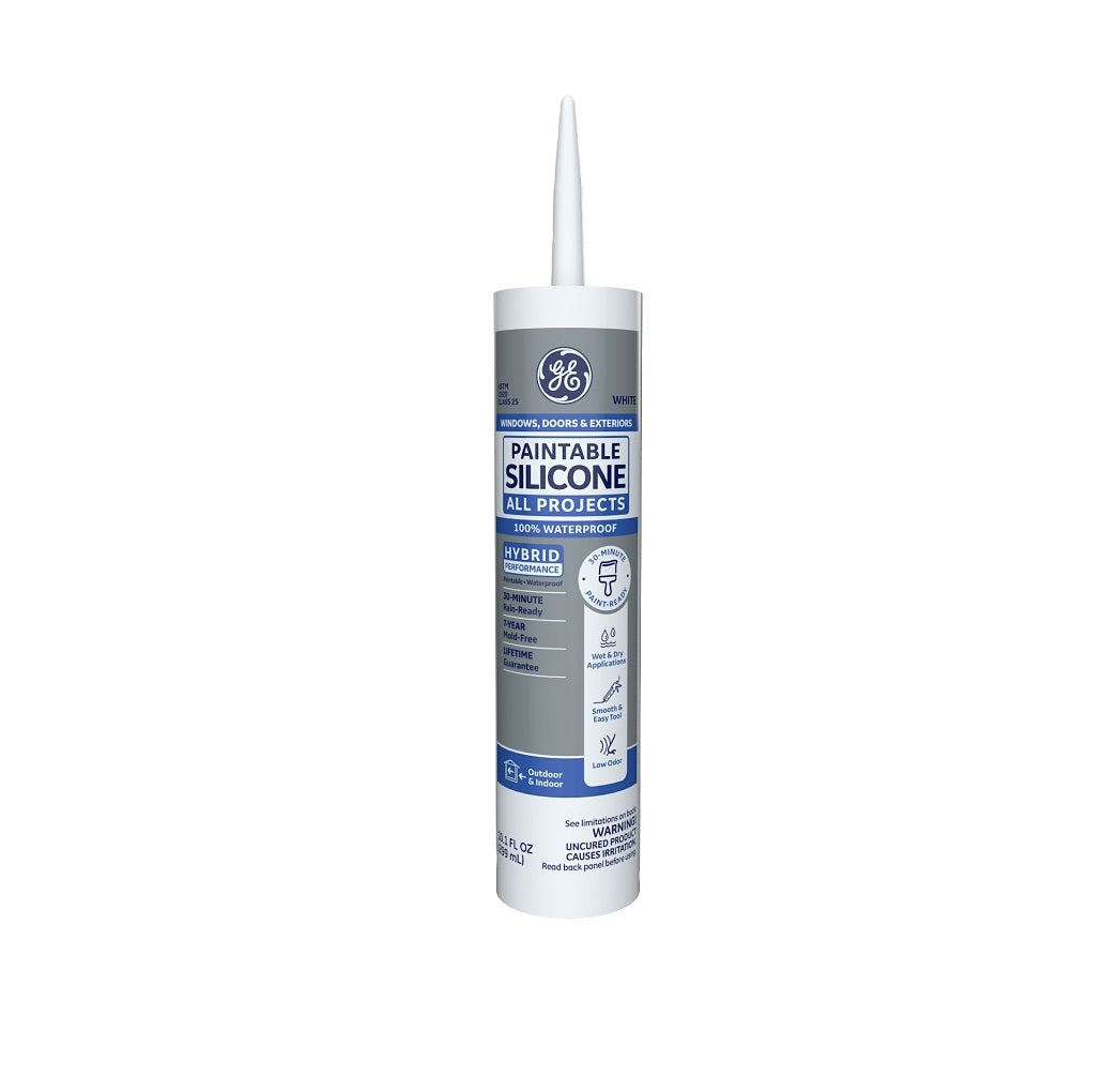 GE 2867507 Paintable Silicone All Projects Window & Door Sealant, 10.1 Oz