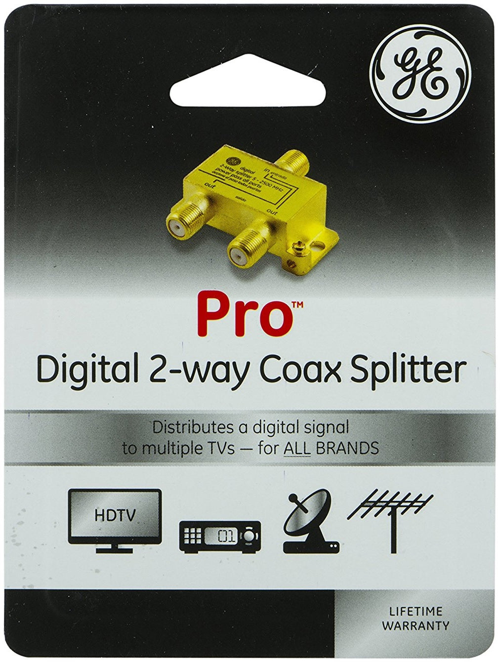 GE 33526 Pro Digital 2-Way Coaxial Splitter, 5 - 2500 MHz