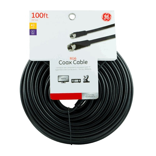 GE 33601 RG6 Coaxial Video Cable, 100', Black