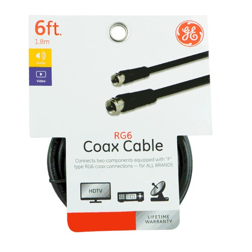 GE 33626 RG6 Video Coaxial Cable, 6', Black