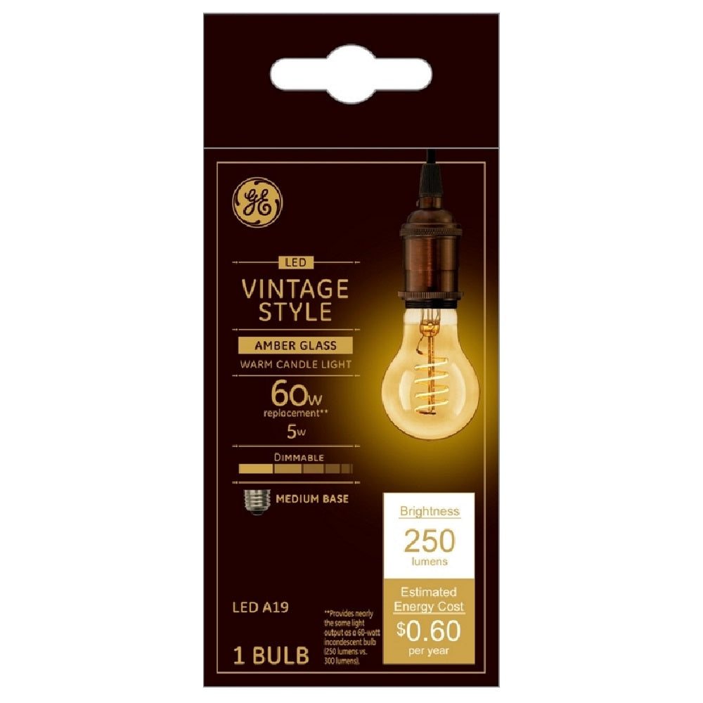 GE 36505 Vintage A19 E26 Filament LED Bulb, Transparent Amber