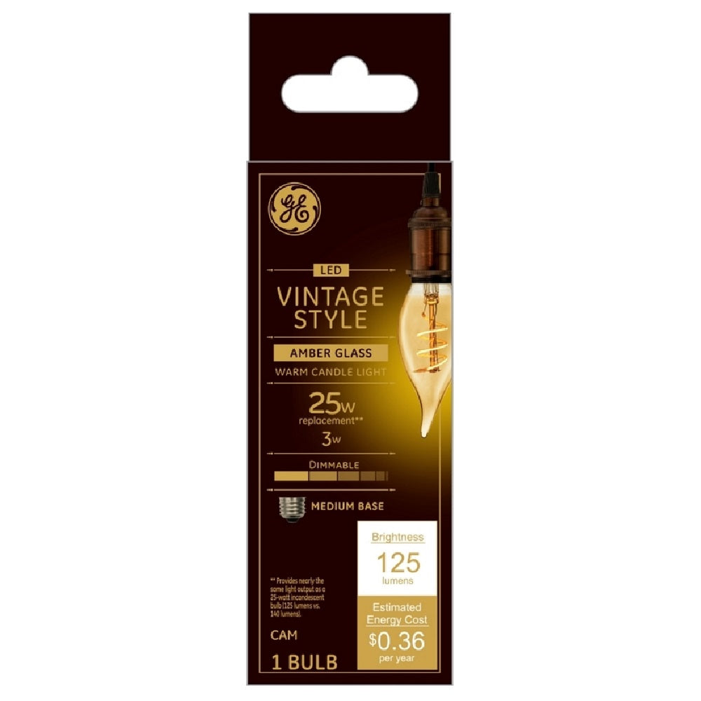 GE 36494 Vintage CAM E26 Filament LED Bulb, Transparent Amber