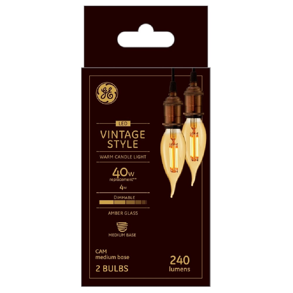 GE 42152 Vintage CAM E26 Filament LED Bulb, Transparent Amber