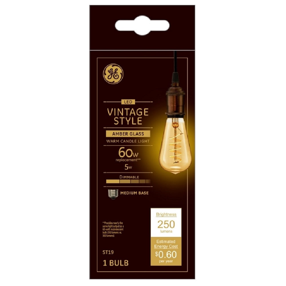 GE 36507 Vintage ST19 E26 Filament LED Bulb, Transparent Amber
