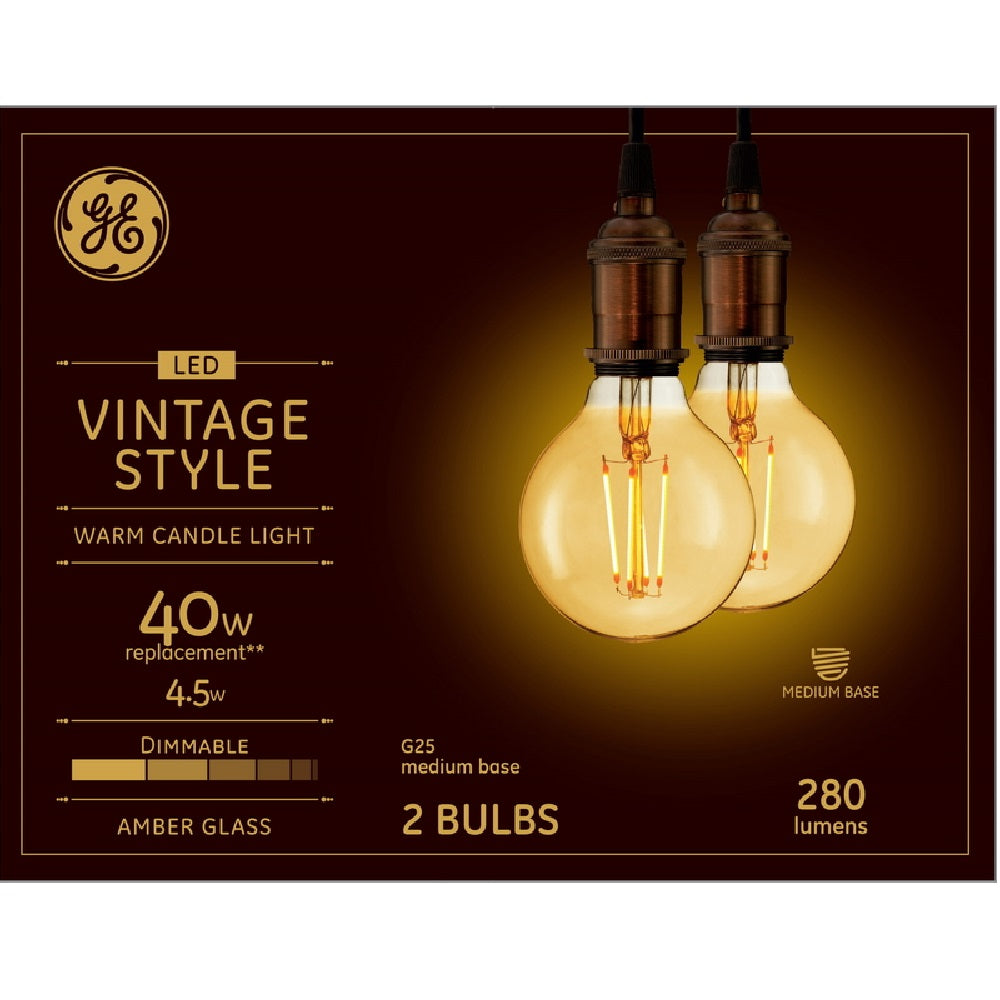 GE 42173 Vintage Style G25 E26 LED Bulb, Transparent Amber