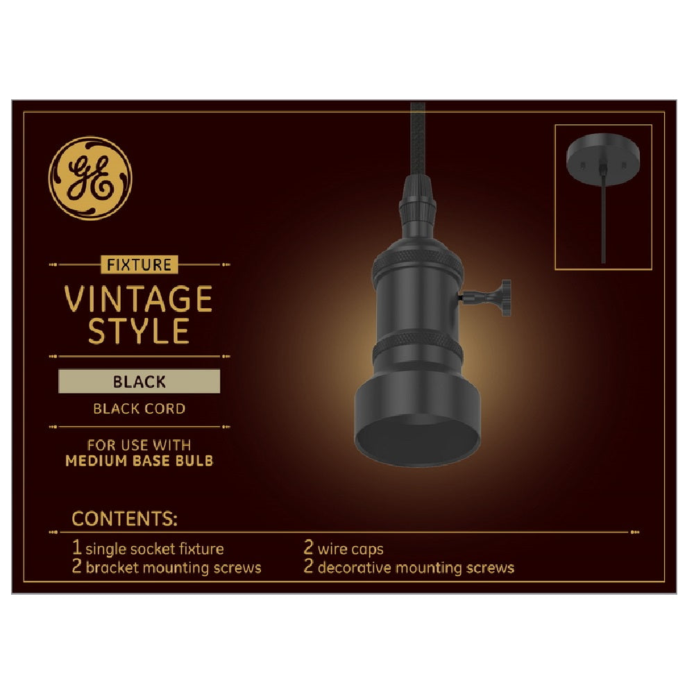 GE 93101947 Vintage Style Pendant Light, Matte, Black