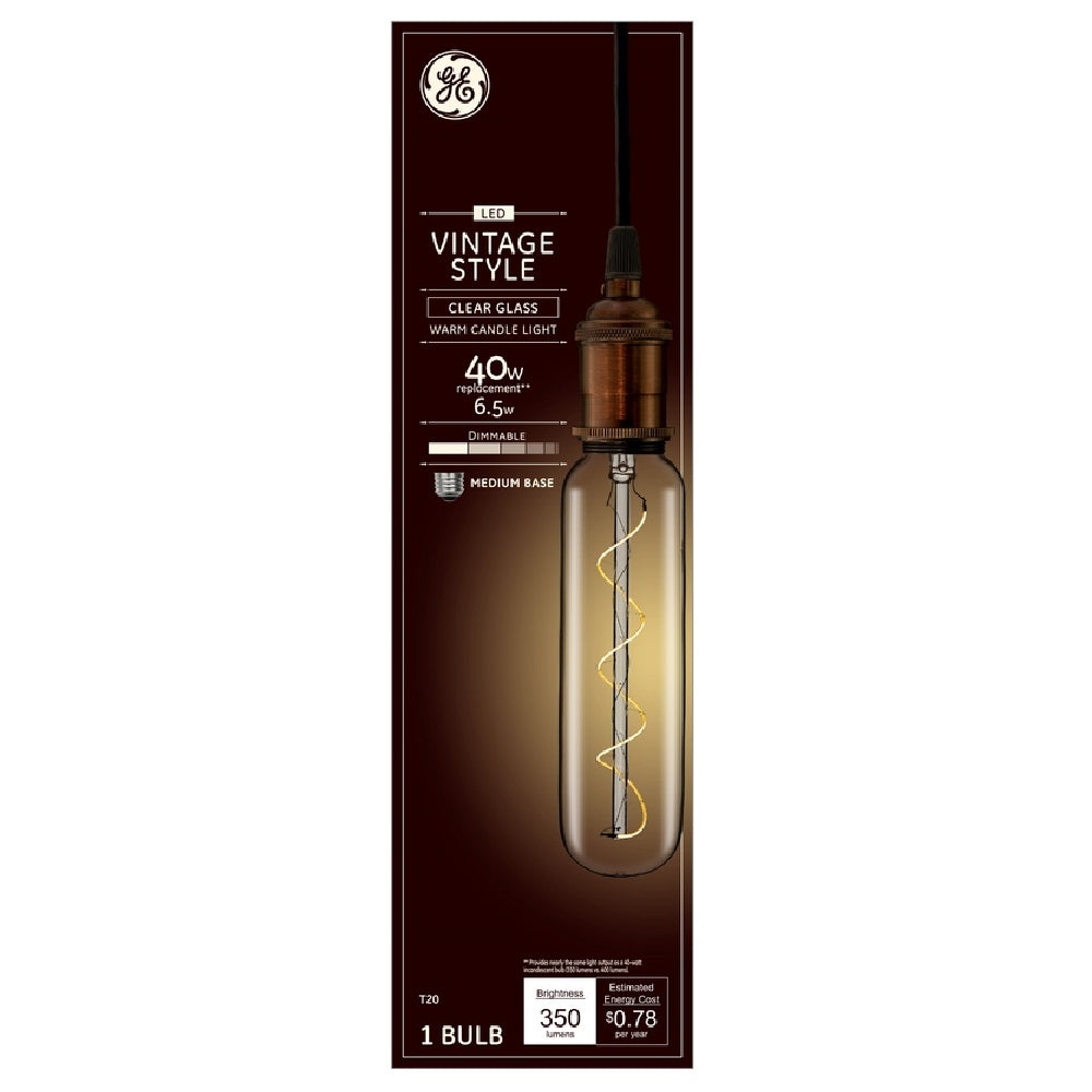 GE 93100097 Vintage Style T20 E26 LED Bulb, Clear