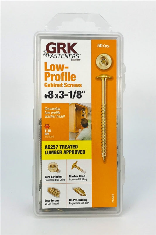 GRK Fasteners 114083 Low Profile Washer Head Cabinet Screw, #8 x 3-1/8"