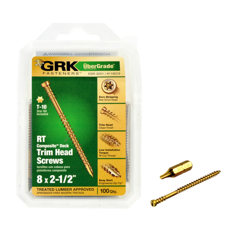 GRK Fasteners 119079 UberGrade Star Trim Head Steel Construction Screws, #8 x 2-1/2 in