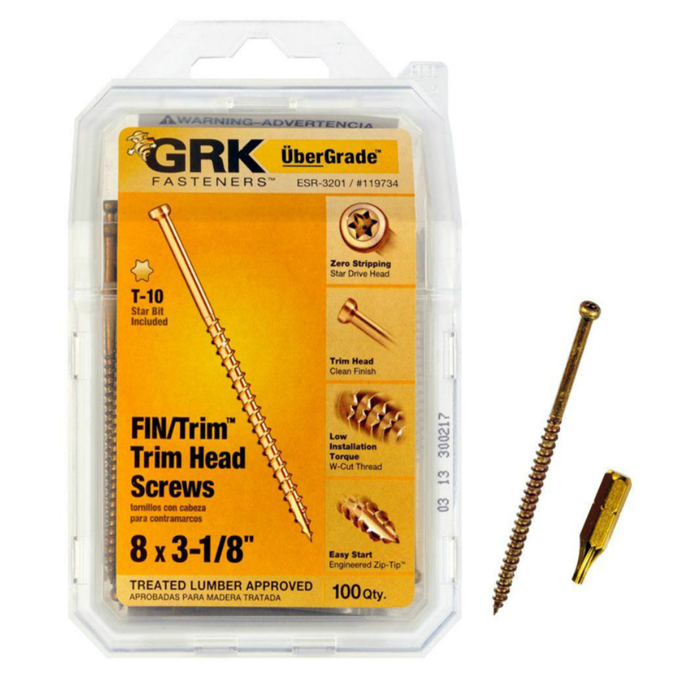 GRK Fasteners 119734 UberGrade Star Trim Head Steel Construction Screws, #8 x 3-1/8 in
