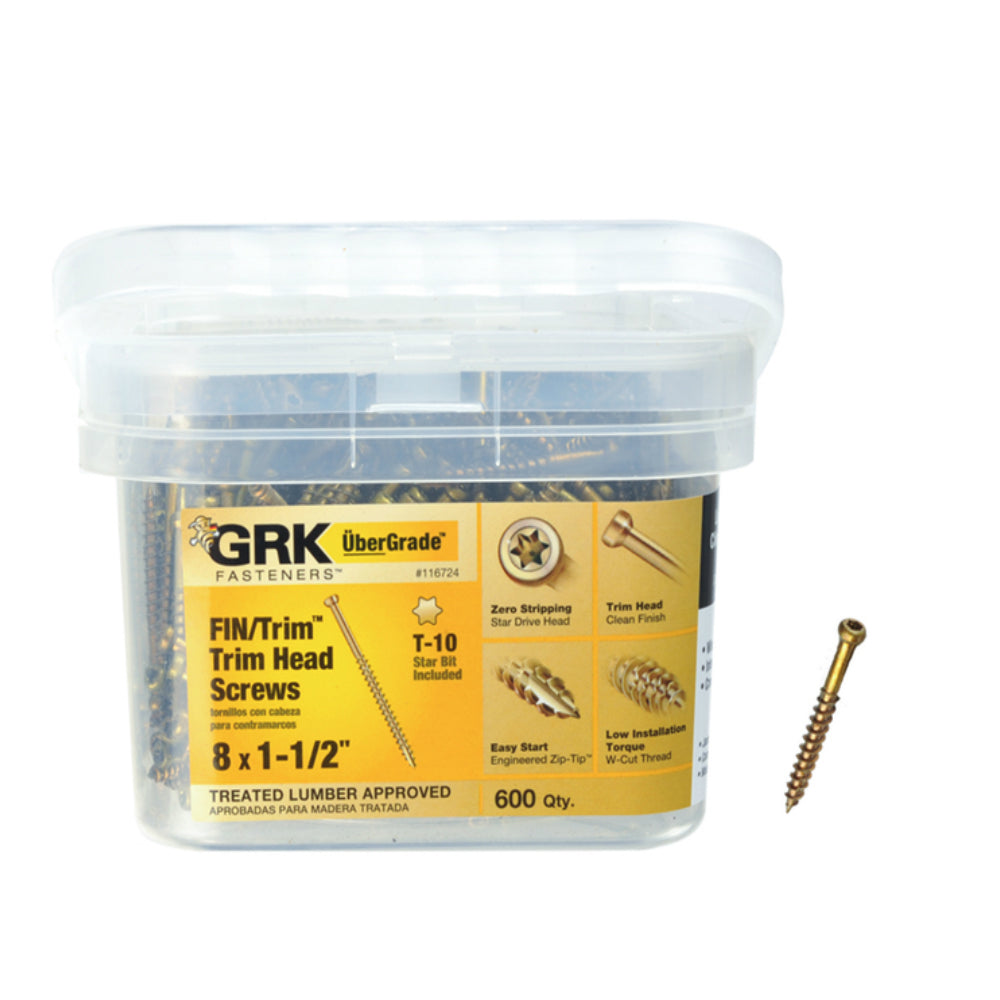 GRK Fasteners 116724 UberGrade Star Trim Head Steel Construction Screws, # 8 x 1-1/2 in